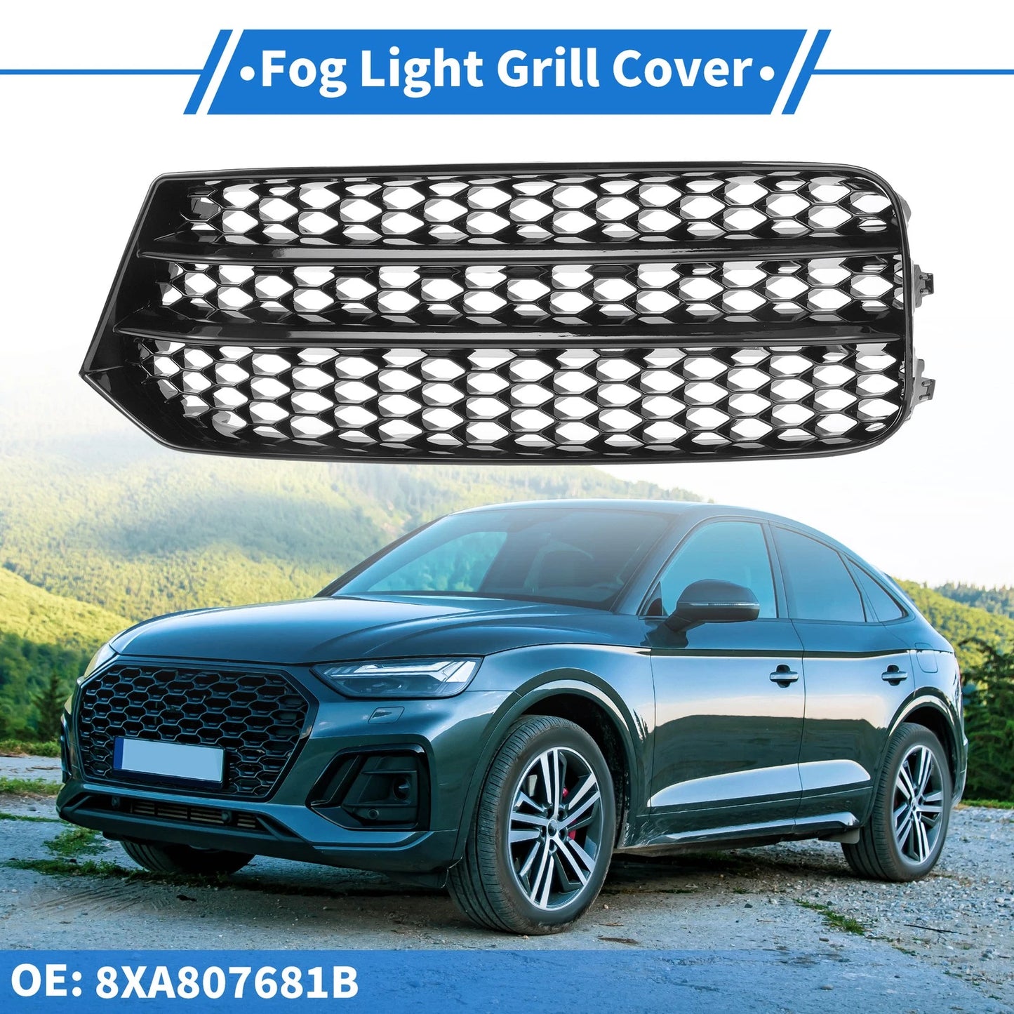 1pc Fog Light Grill for Audi A1 (No. 8XA807681B, Honeycomb Black)