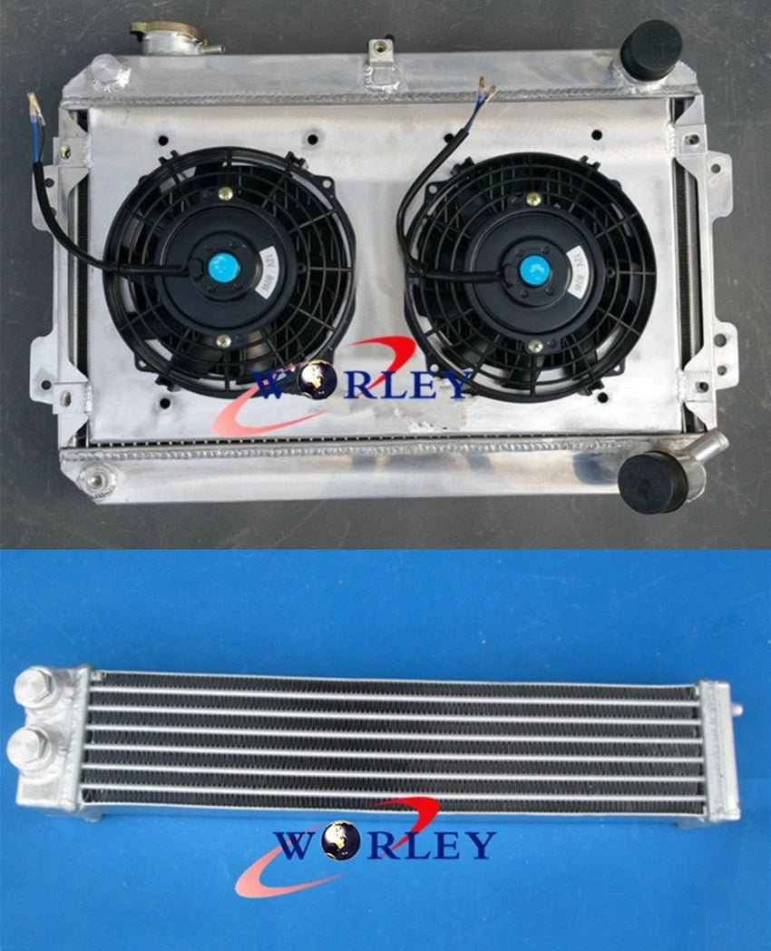 3-Row Alloy Radiator with Shroud, Fan & Oil Cooler for Mazda RX7 (1979–1985)