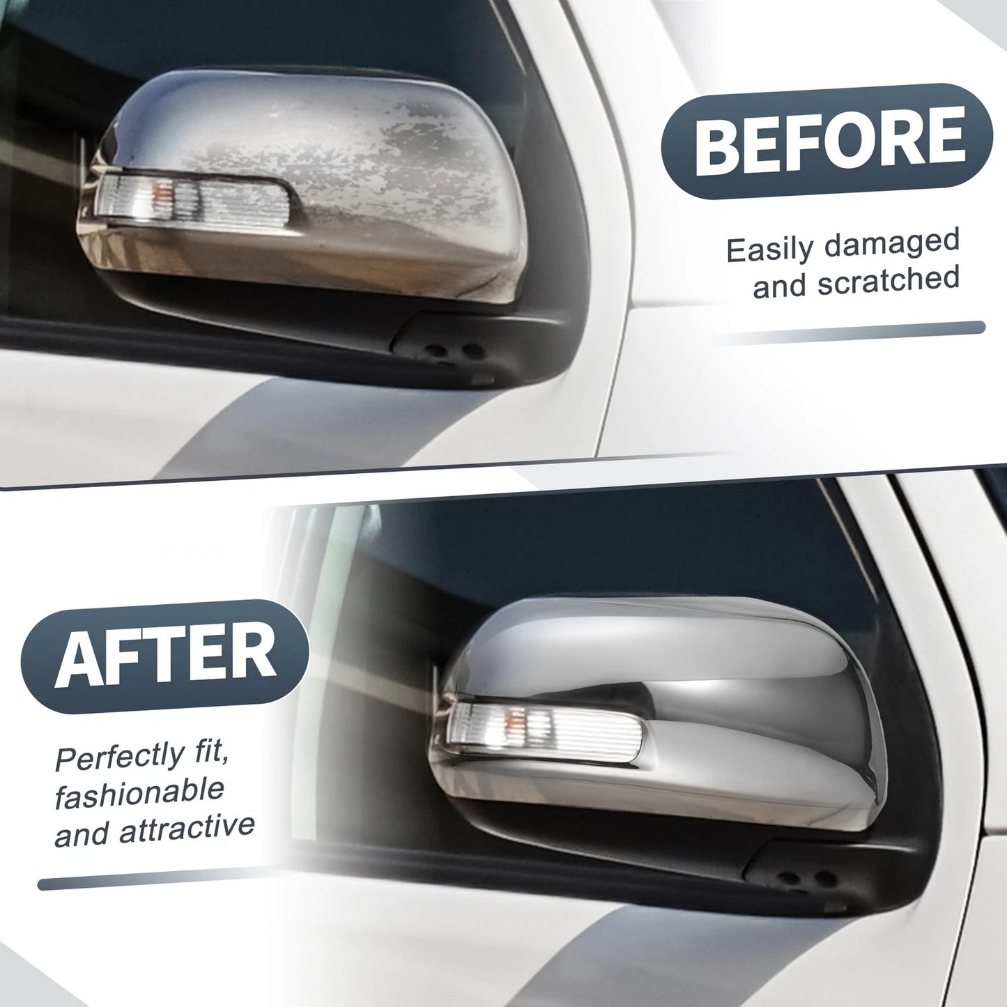 Pair Rearview Mirror Cover Cap Chrome for Toyota Hilux Vigo (2012–2014)