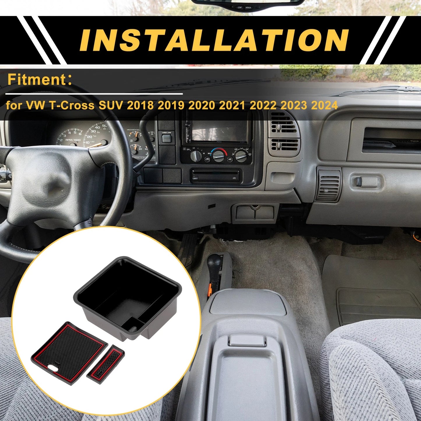 Center Console Armrest Organizer Tray for VW T-Cross (2018–2024) Red Plastic