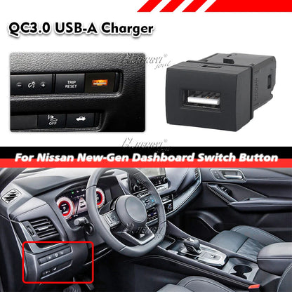 Switch Button USB-A QC3.0 Port Socket for Nissan Sentra Altima Qashqai