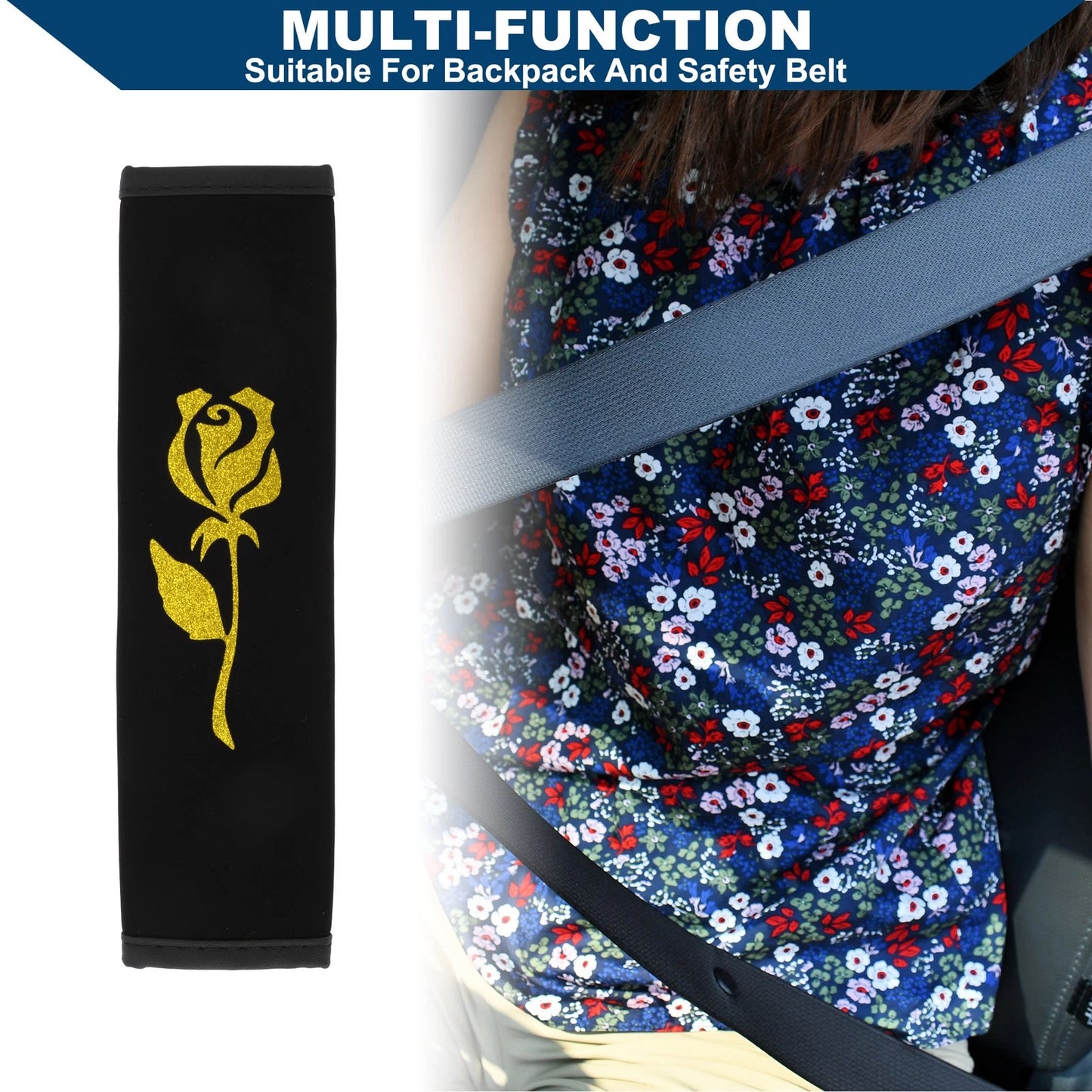Car Seat Belt Cover Pad for Universal Fit (6.5x23cm) - Rose Print