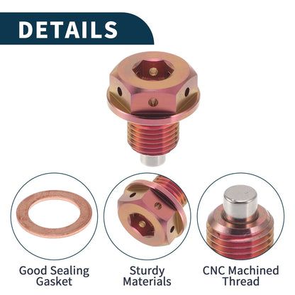 M12x1.25 Magnetic Oil Drain Plug for Sump (1 Pc) - Titanium Alloy Pink