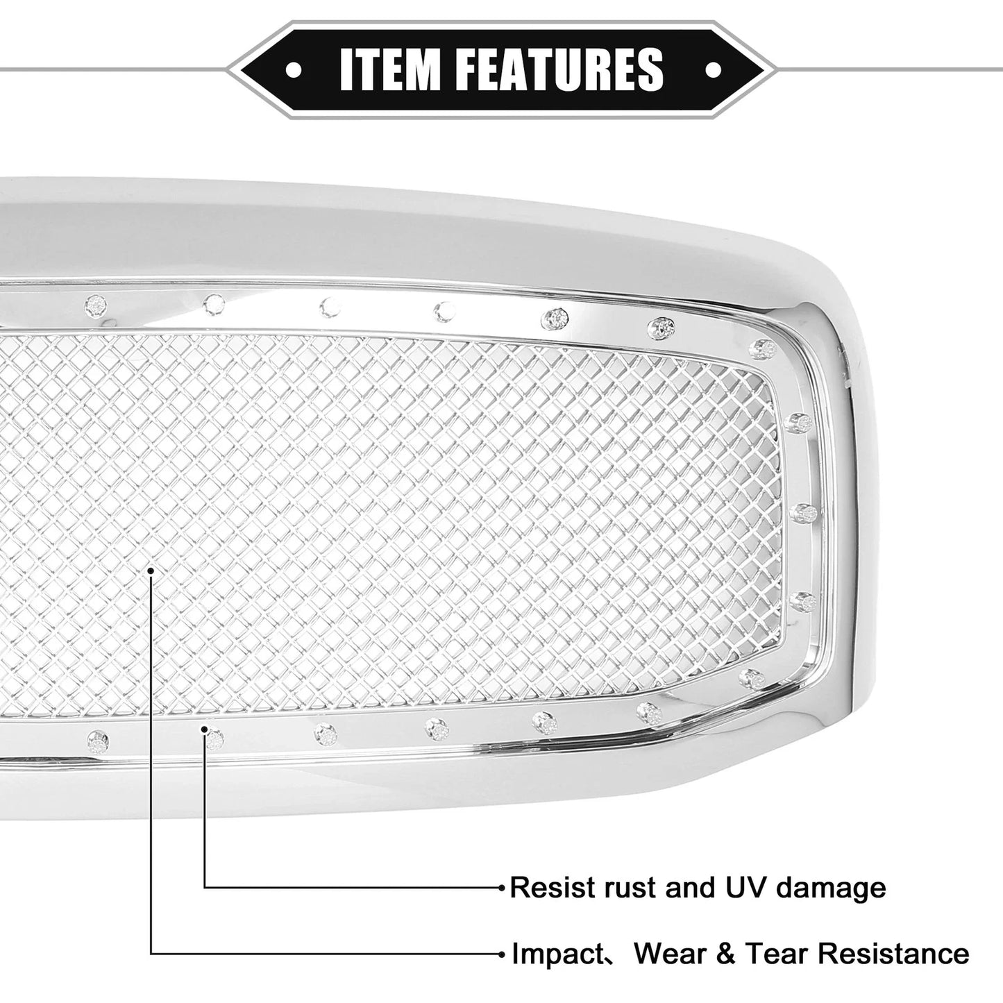 Front Grille Assembly for Dodge Ram 3500 Chrome Silver Tone (2010-2018)