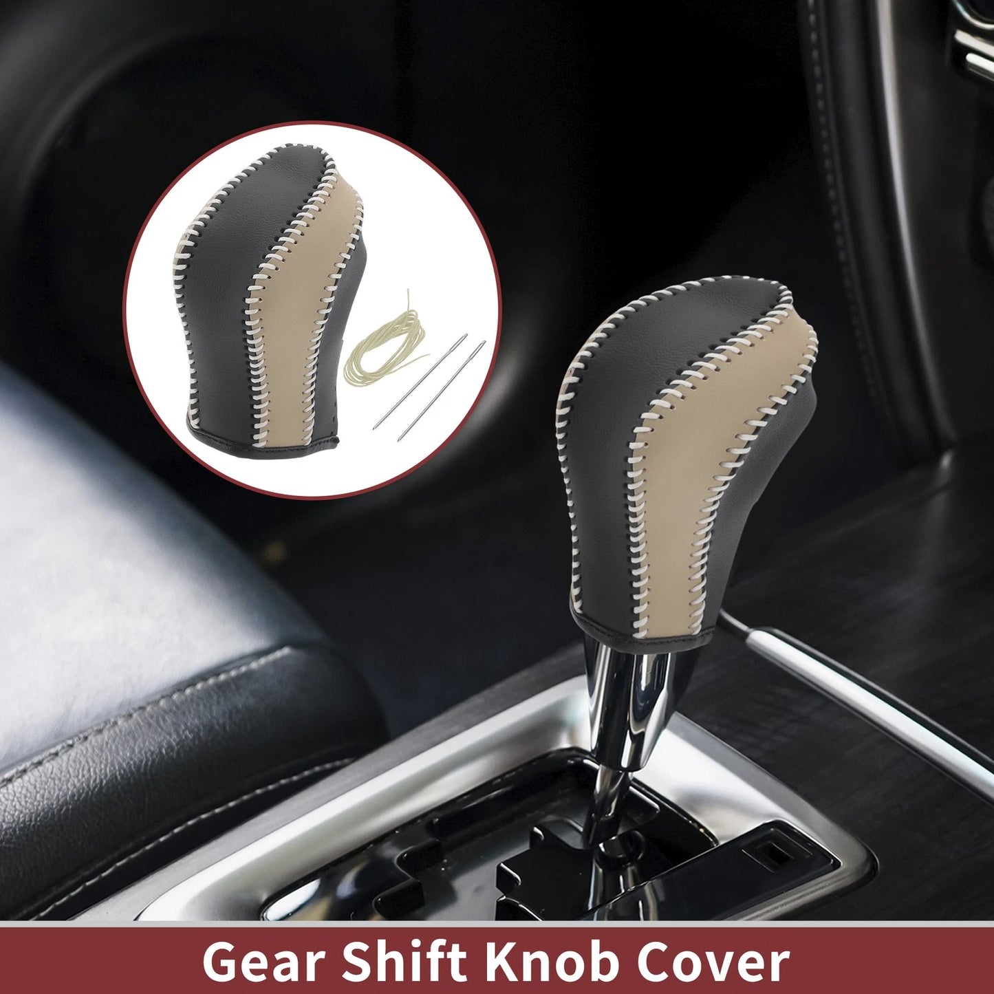 1Pc Gear Shift Knob Cover for Nissan Maxima (2016–2023) Black Beige Faux Leather