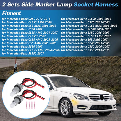 2X Side Marker Light Bulb Socket Wire w/ LED for Mercedes C-Class E-Class