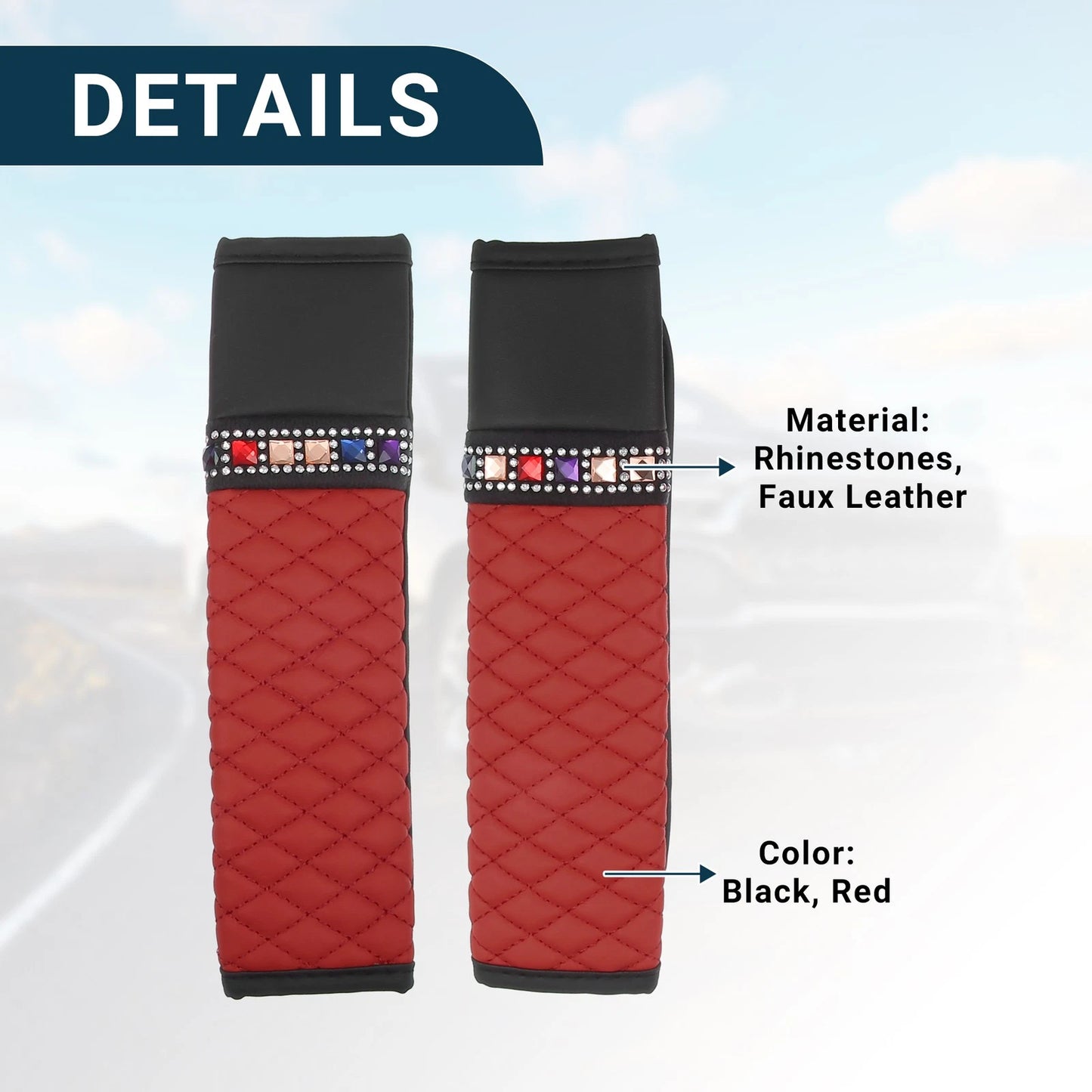 Set of 2 Seat Belt Cover Pads for Universal Fit (Red)