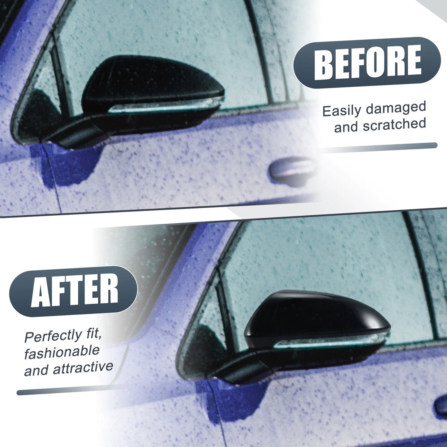 Pair Rearview Mirror Cover Cap Gloss Black for Volkswagen Golf MK7 (2013–2020)