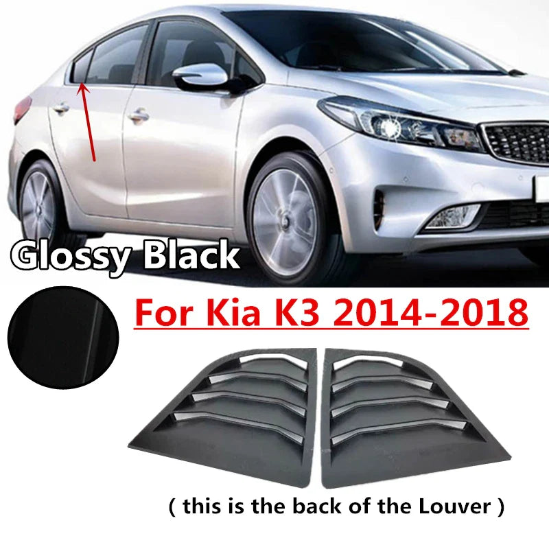 2Pcs ABS Glossy Black Window Louver Shutter Cover Trim for Kia K3 (2014–2018)