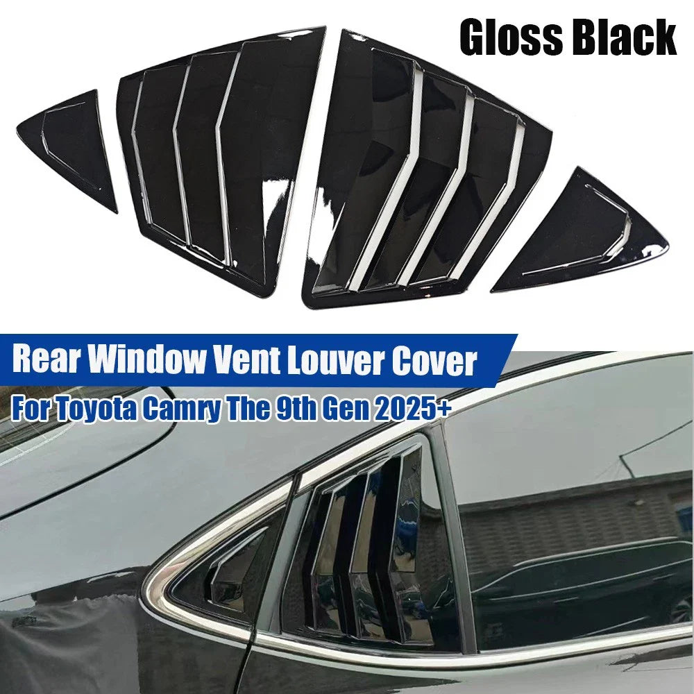 Rear Window Gloss Black Vent Louver Covers for Toyota Camry (2018–2024)