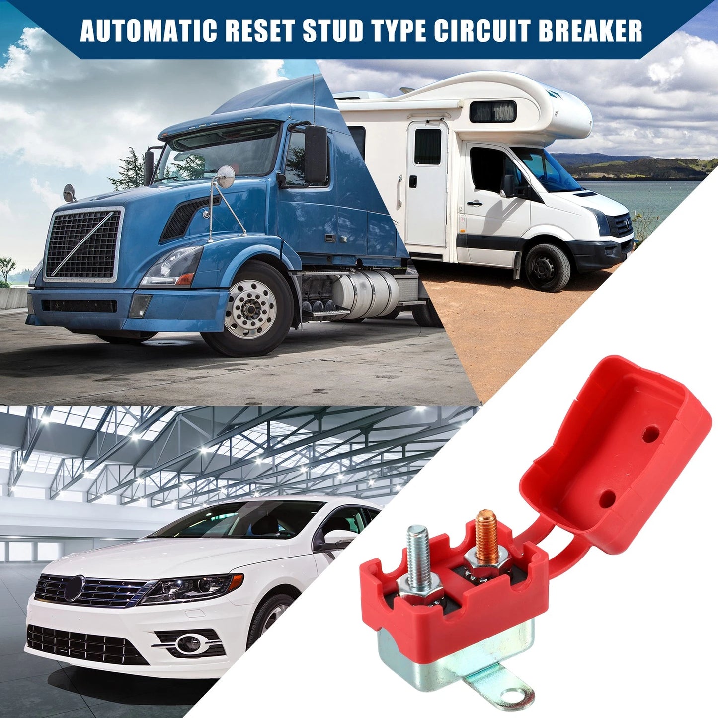 Set of 5 30A Stud Type Circuit Breakers for Car Truck Boat