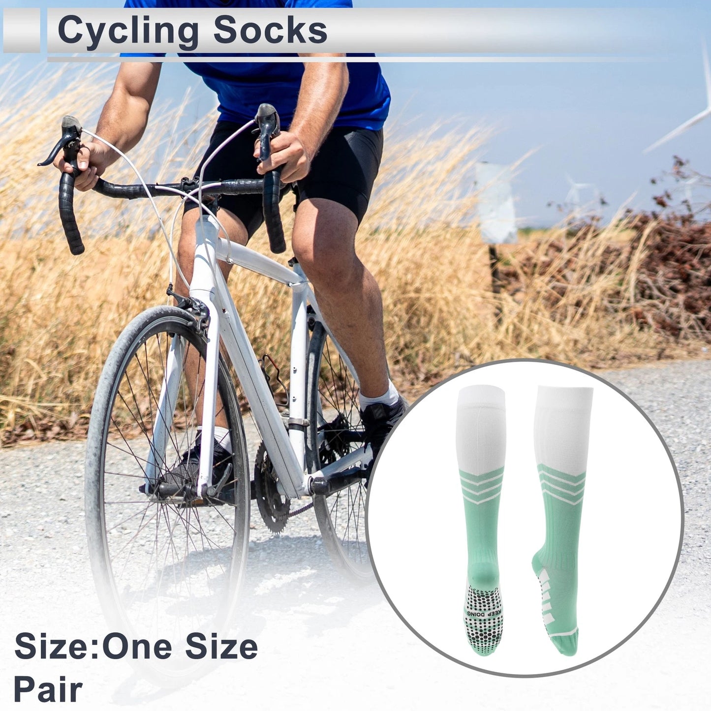Cycling Socks Quick-Drying One Size High Green Stripes