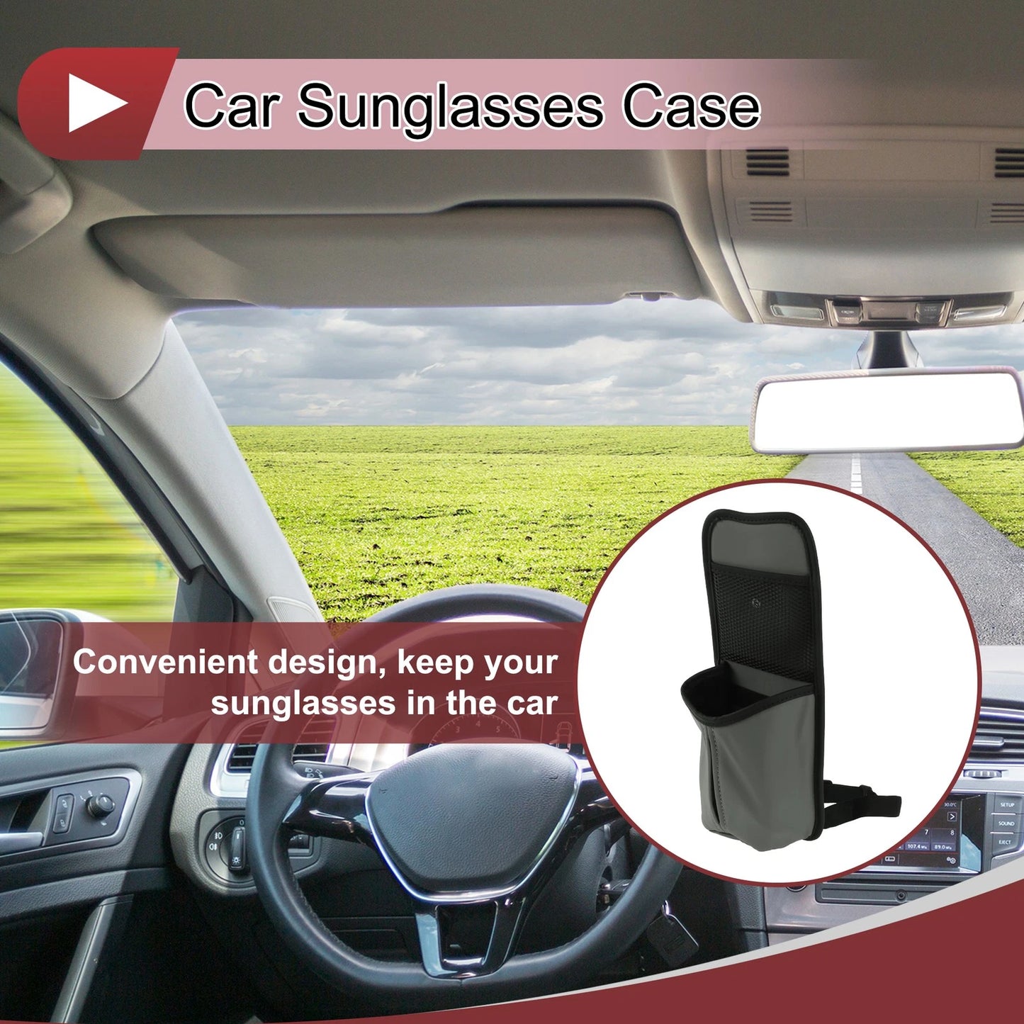 Sunglasses Holder for Universal Fit (PU Leather, Gray)