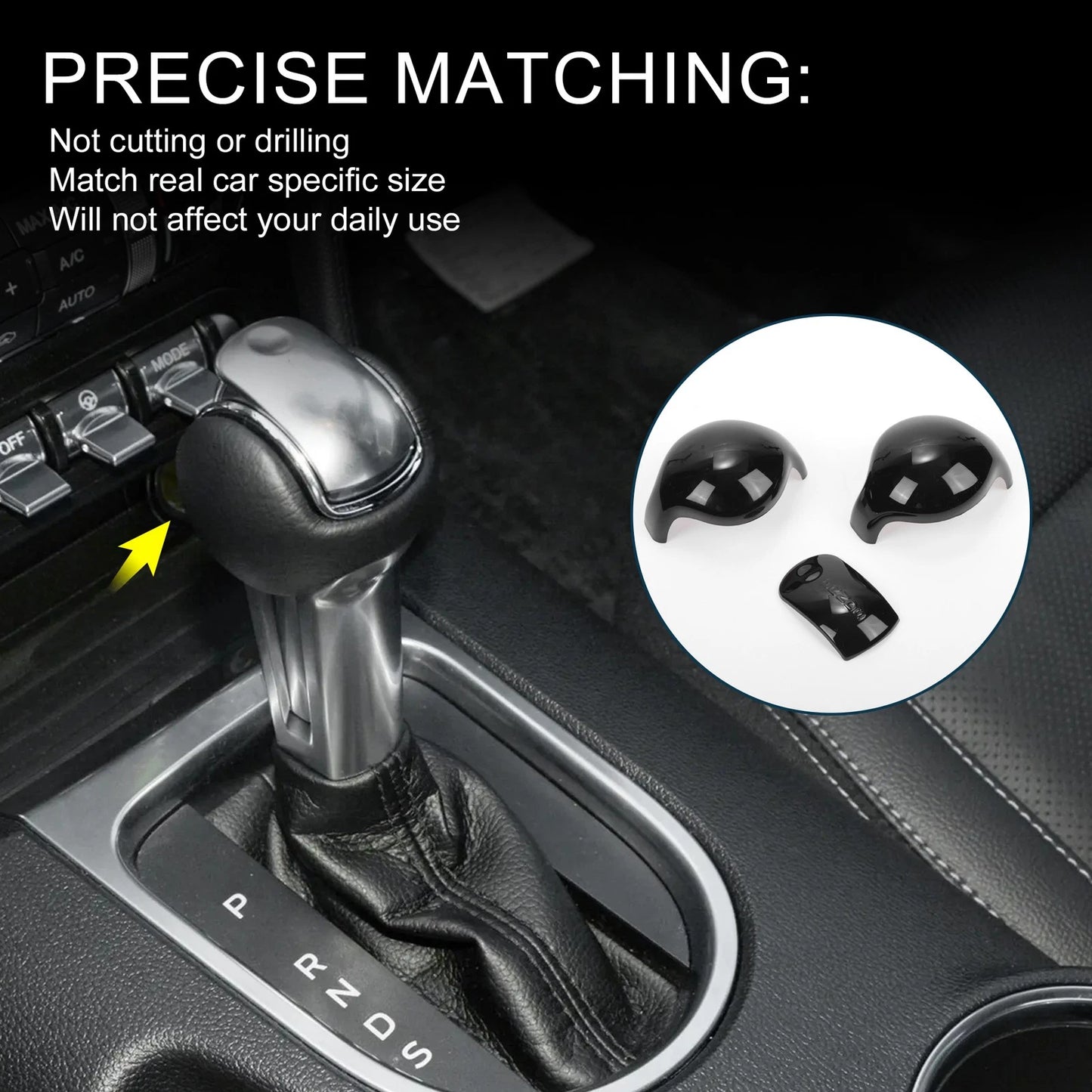 Set of 1 Gear Shift Knob Decorator Cover for Ford Mustang (2015–2023) Black