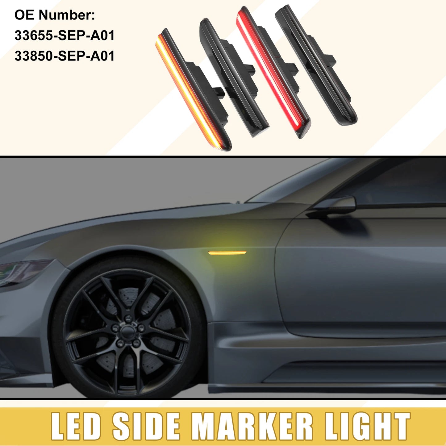2X Front Rear LED Side Marker Light 33655-SEP-A01 for Acura TL (2004–2008)