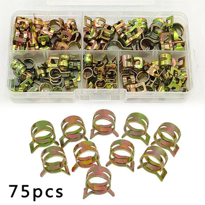 75pcs Motorcycle Spring Clamps Storage Box Fuel Hose Clip Assortment Tools