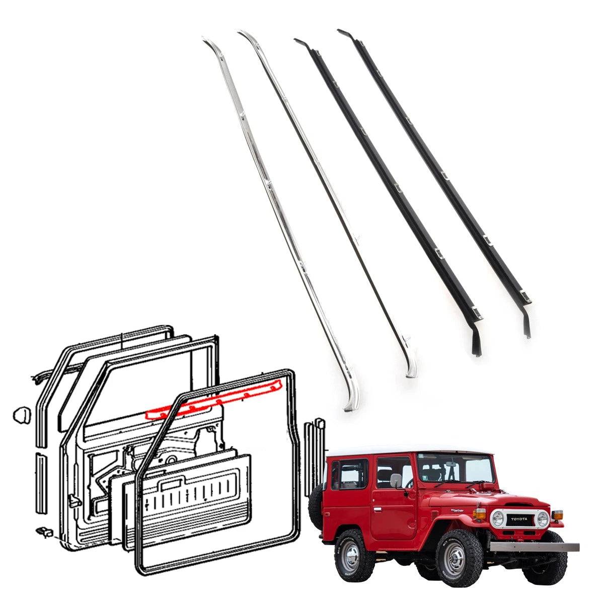Door Glass Weatherstrip for Toyota Land Cruiser BJ43 FJ40 HJ45 (NO Vent)