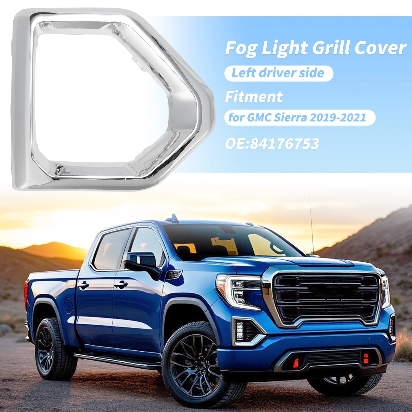 Right Side Front Bumper Fog Light Lamp Cover for GMC Sierra (2019–2021)