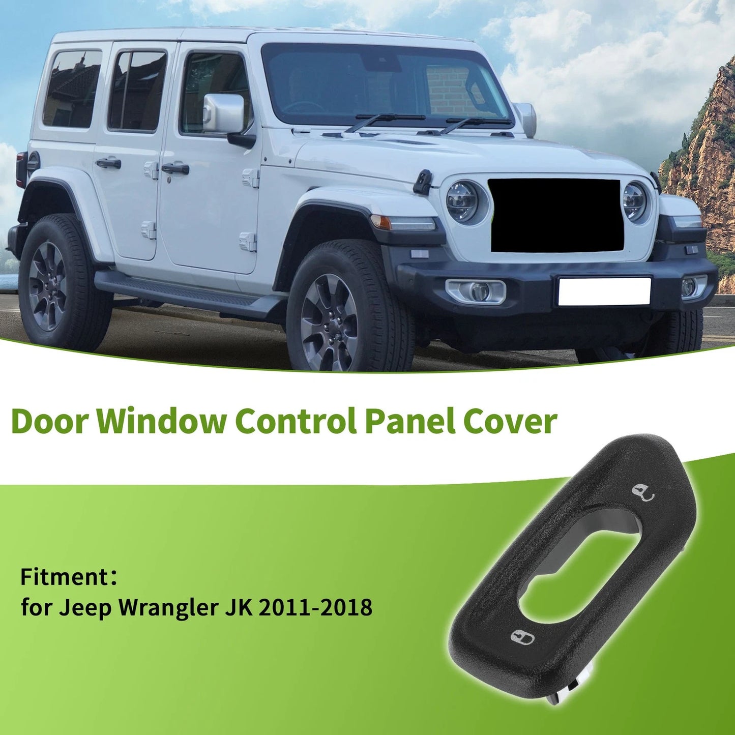 1Pc Front Left Window Switch Bezel Cover for Jeep Wrangler JK (2007–2018) No.68185911AA