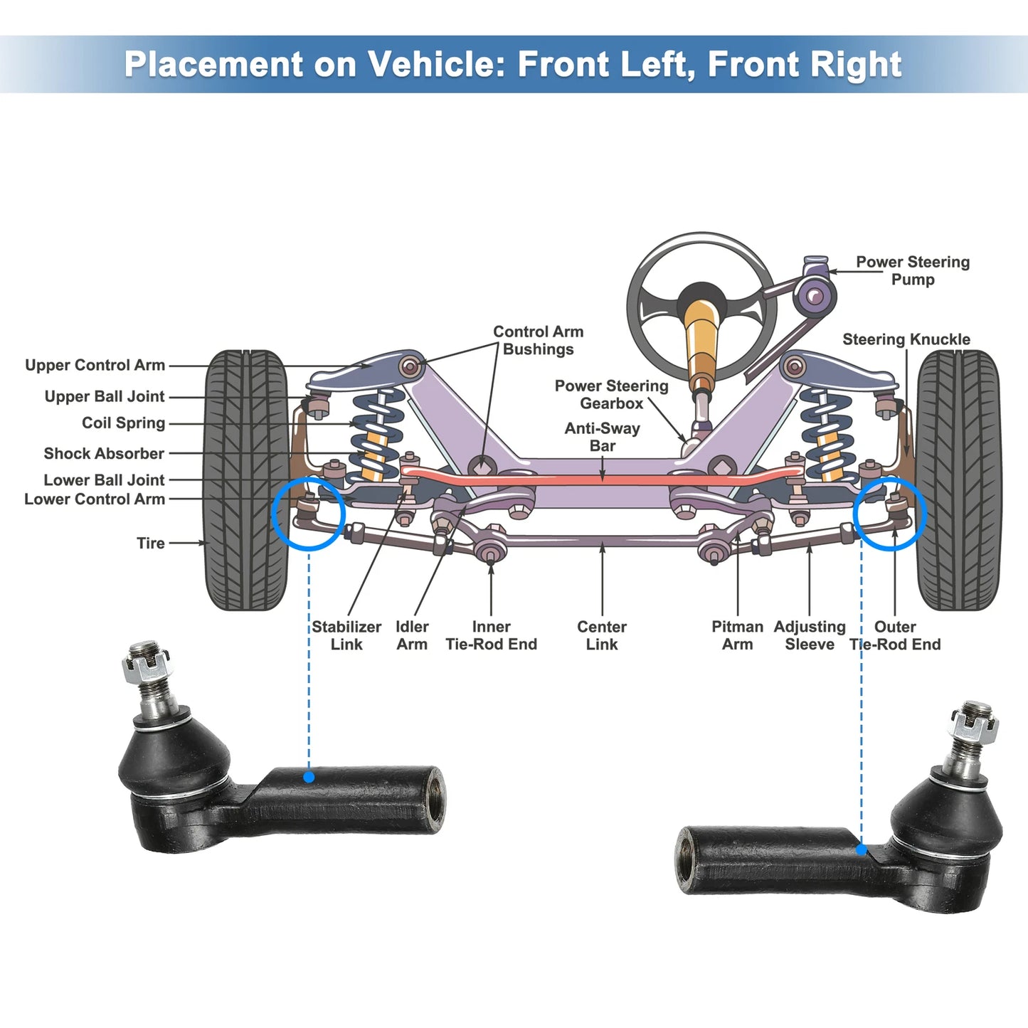 2X Front Outer Tie Rod End Links ES3631 for Ford Escape (2001–2009)