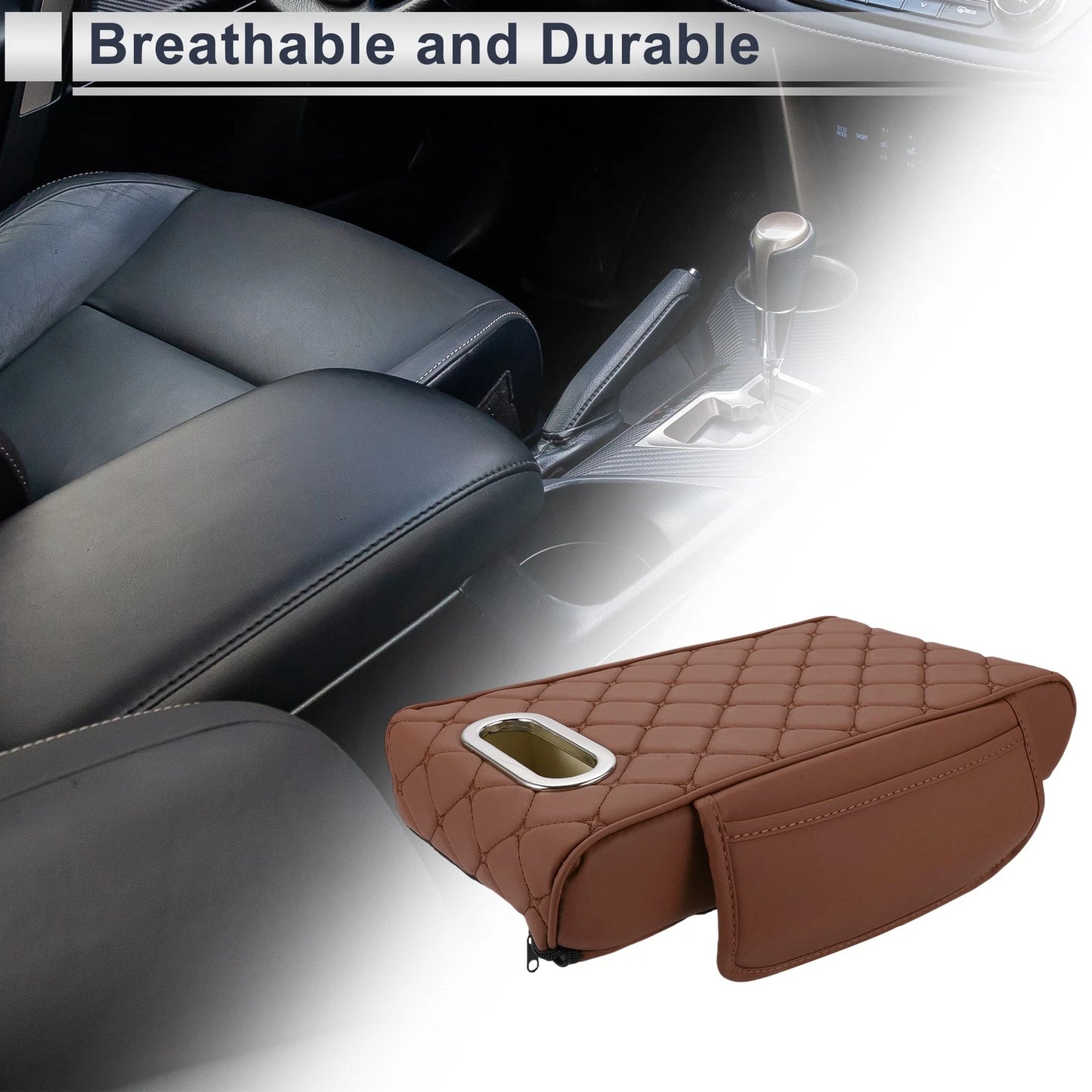 Center Console Cover for Car (13.39"x9.06"x2.36", Nappa Leather)