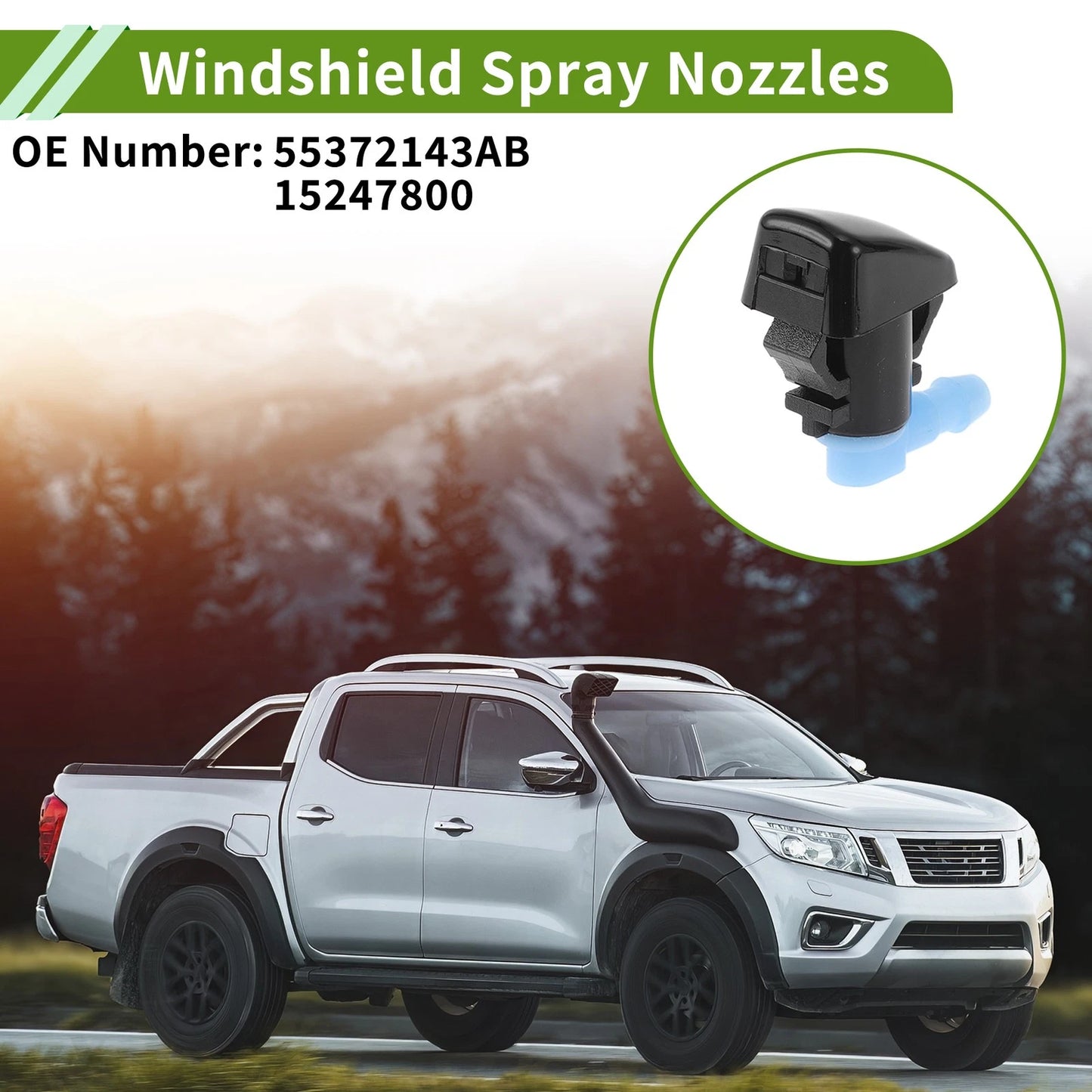 Set of 1 Windshield Washer Nozzle w/ Hose Connector for Jeep (No. 55372143AB/15247800)