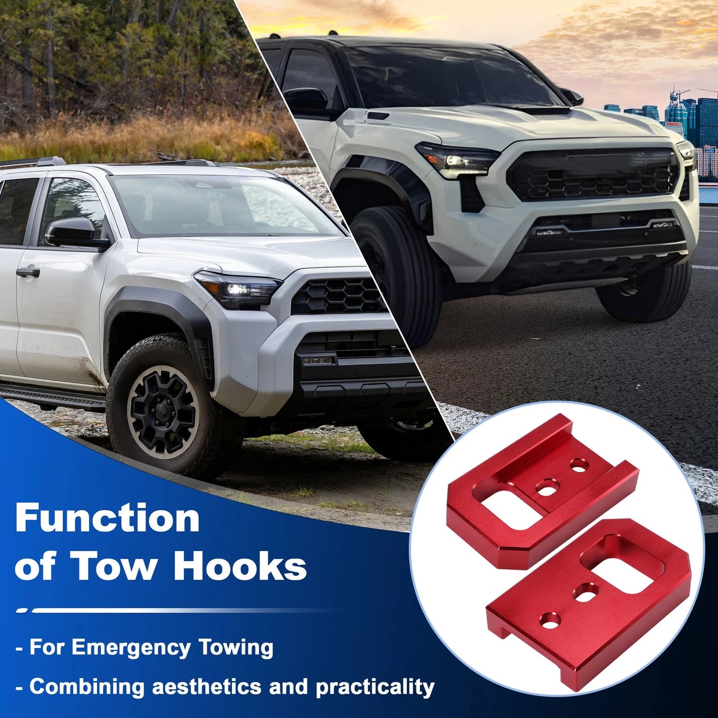 2X Front Tow Hooks for Toyota Tacoma 4Runner Land Cruiser 250 (2024–2026) Red