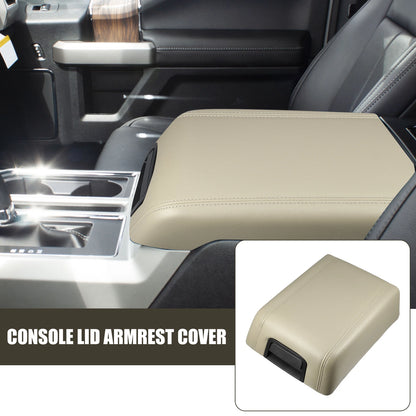 Center Console Lid Armrest Cover for Ford F-150 (2015–2023) Beige Faux Leather