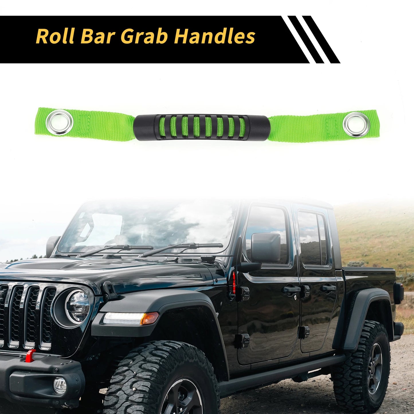 2pcs Roll Bar Grab Handles for Jeep Wrangler (2007–2018) - Green