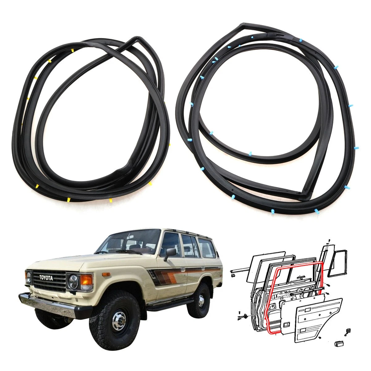 Rear Door Weatherstrip Set for Toyota Land Cruiser BJ60 BJ61 FJ62 HJ60 (1980–1987)