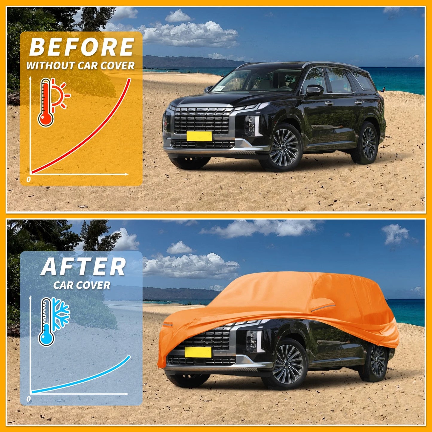 Waterproof Car Cover for Hyundai Palisade (2020–2023) Orange Cotton Zipper