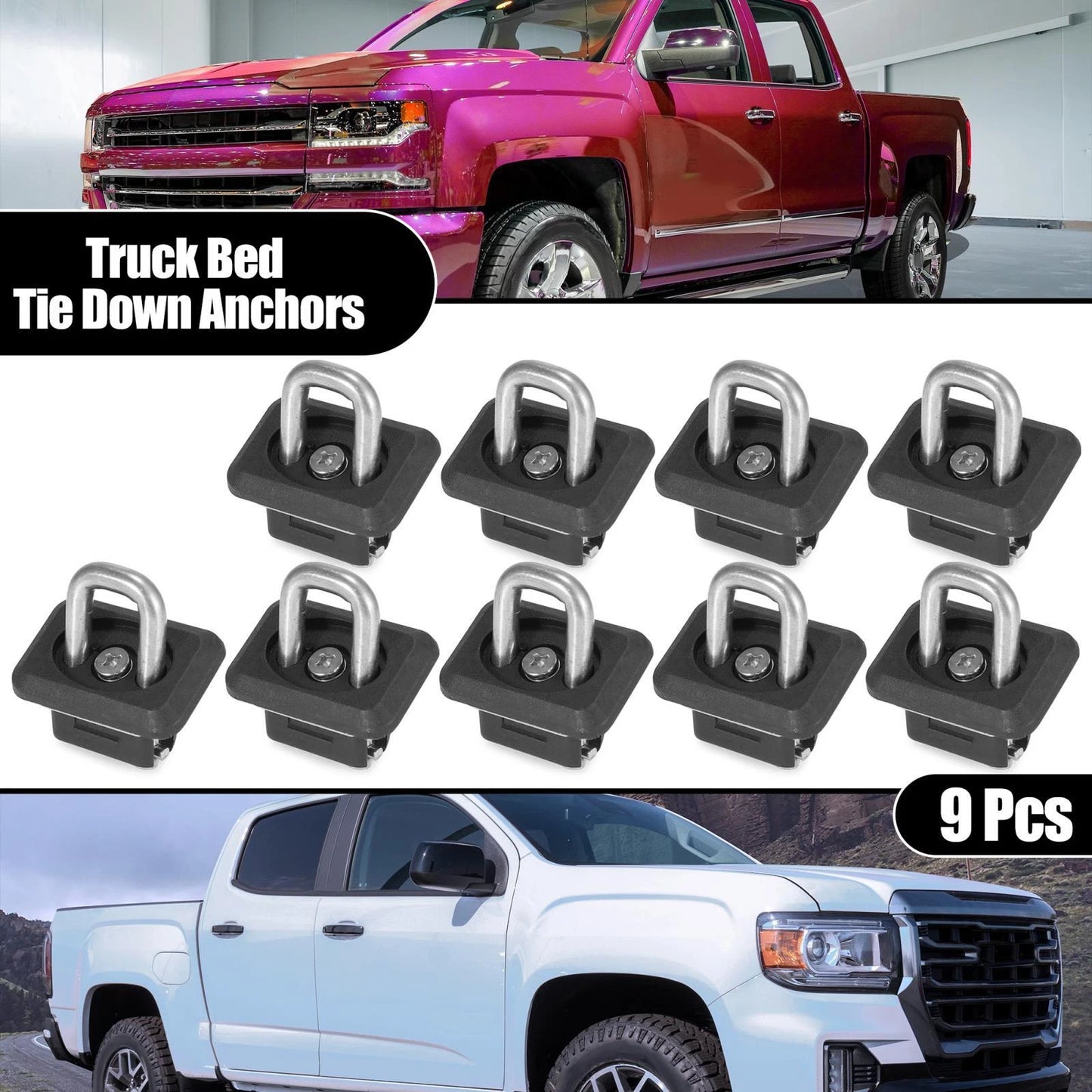 9pcs Tie Down Anchors for Chevy Silverado, GMC Sierra, Canyon