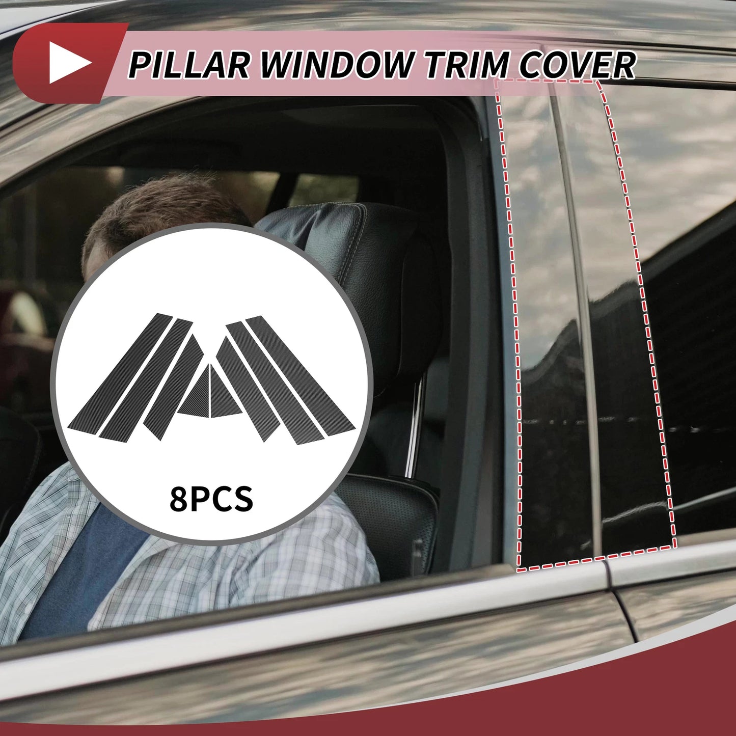 8 Pcs Door Pillar Window Trim for Nissan Altima (2013–2018) Carbon Fiber Black