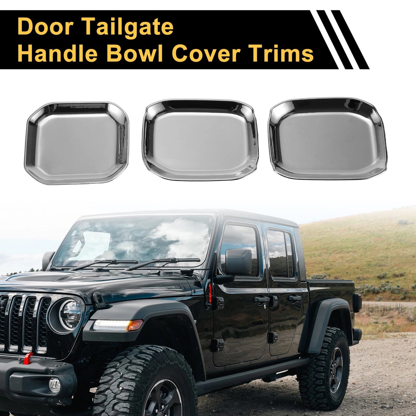 Set of 4 Exterior Door Handle Bowl Cover Trims for Jeep Gladiator JT (2020–2024) Silver Tone