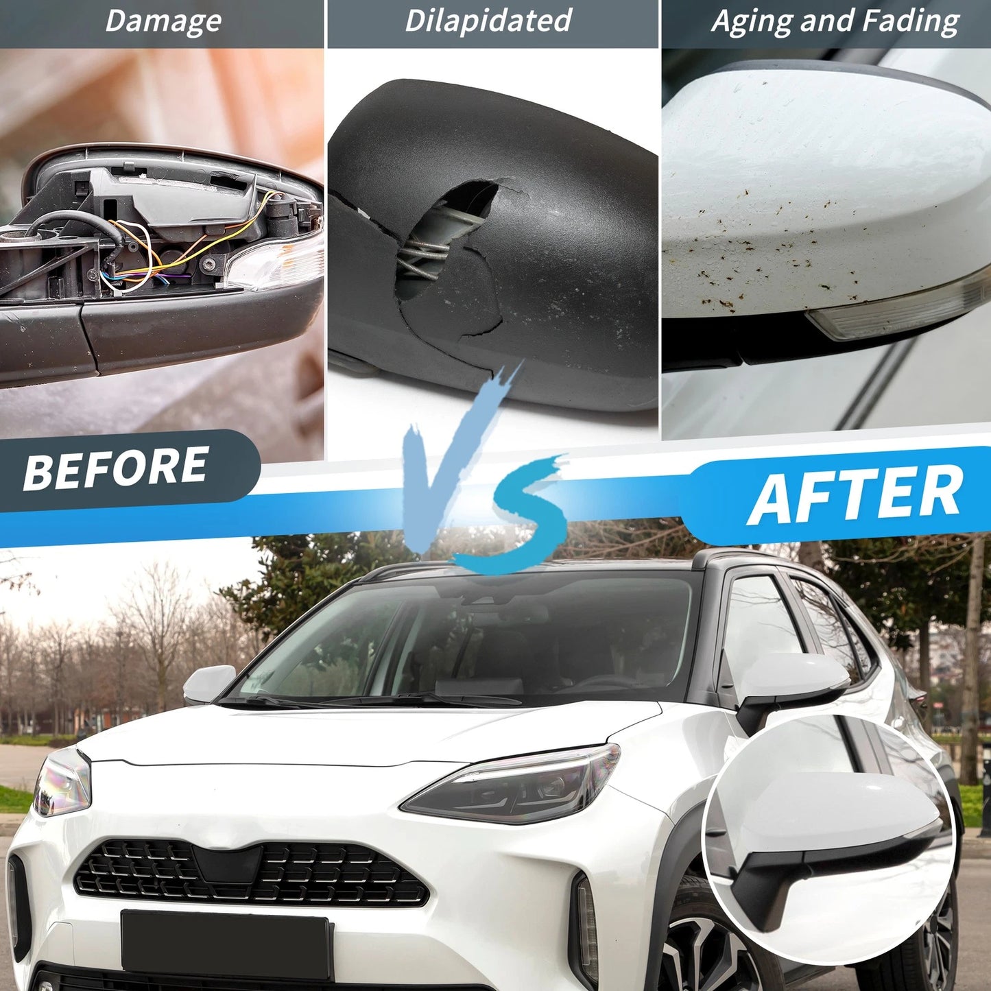 2X White ABS Wing Door Rearview Mirror Cover Cap for Toyota Yaris (2012–2019)