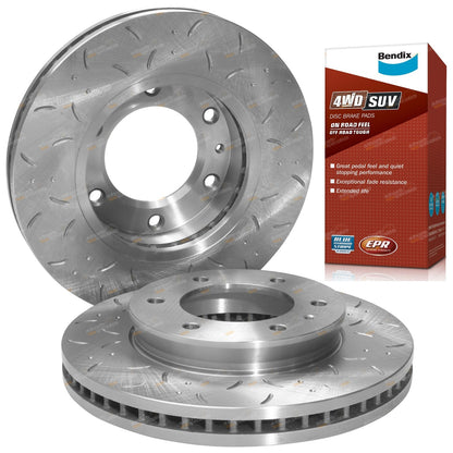 Set of 2 Front Slotted Dimpled Disc Brake Rotors & Pads for Mazda BT50 (2011–2019)