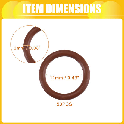 50pcs FKM Rubber O Ring Seal Gasket for Universal Applications (11mm ID x 2mm CS)