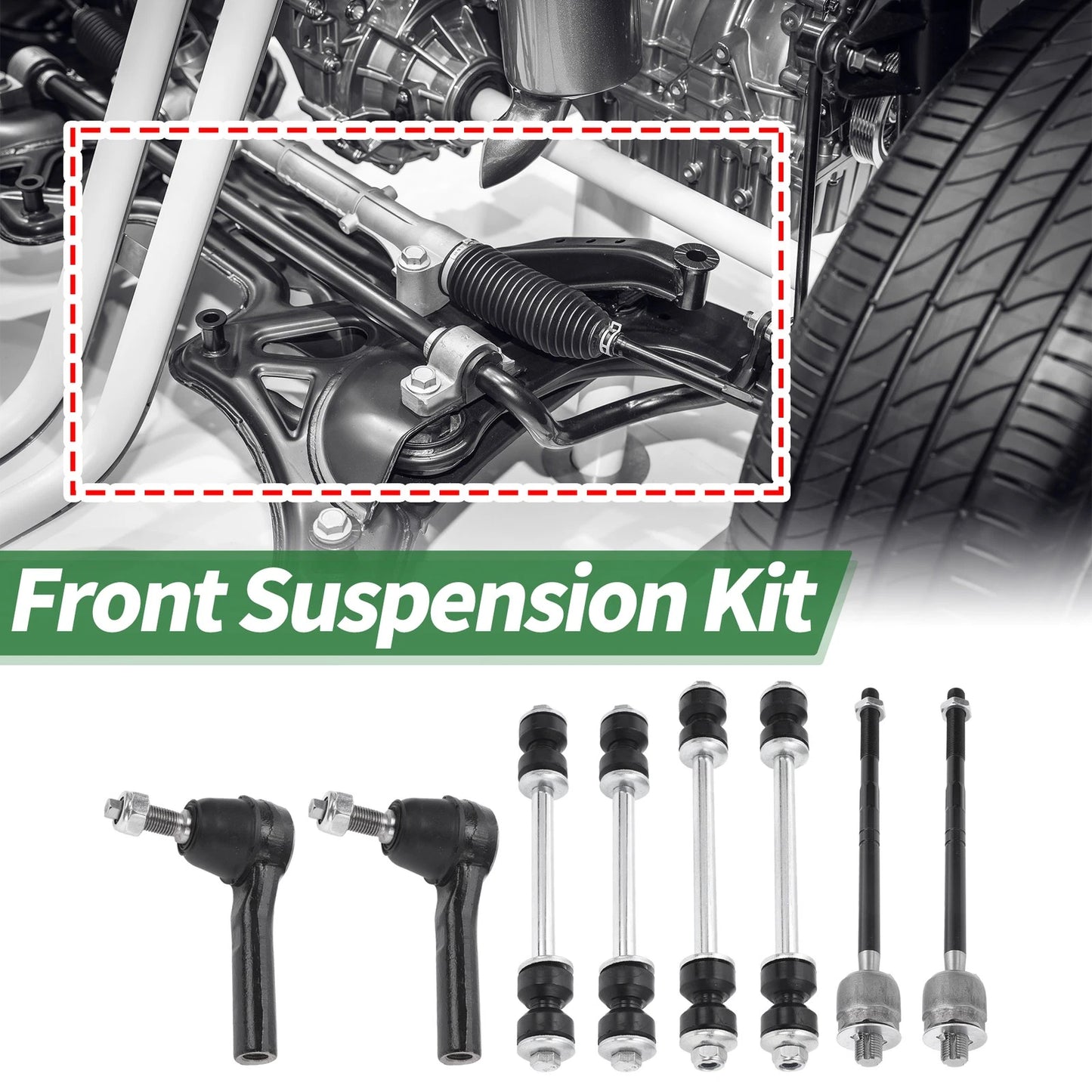 Set of 8 Front Suspension Kit Tie Rod Ends & Sway Bar Links for Ford