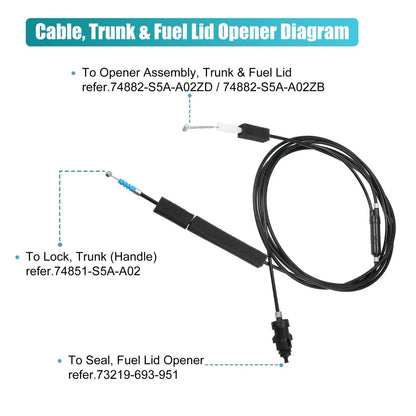 Trunk Lid Fuel Door Release Cable for Honda Civic (2001-2005) Black