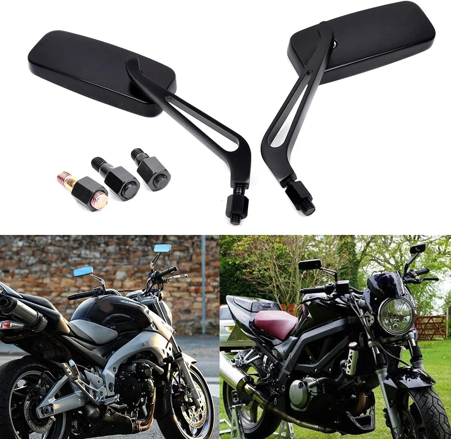 Black M8/M10 Motorcycle Mirrors for Chopper Cruiser Bobber Cafe Racer