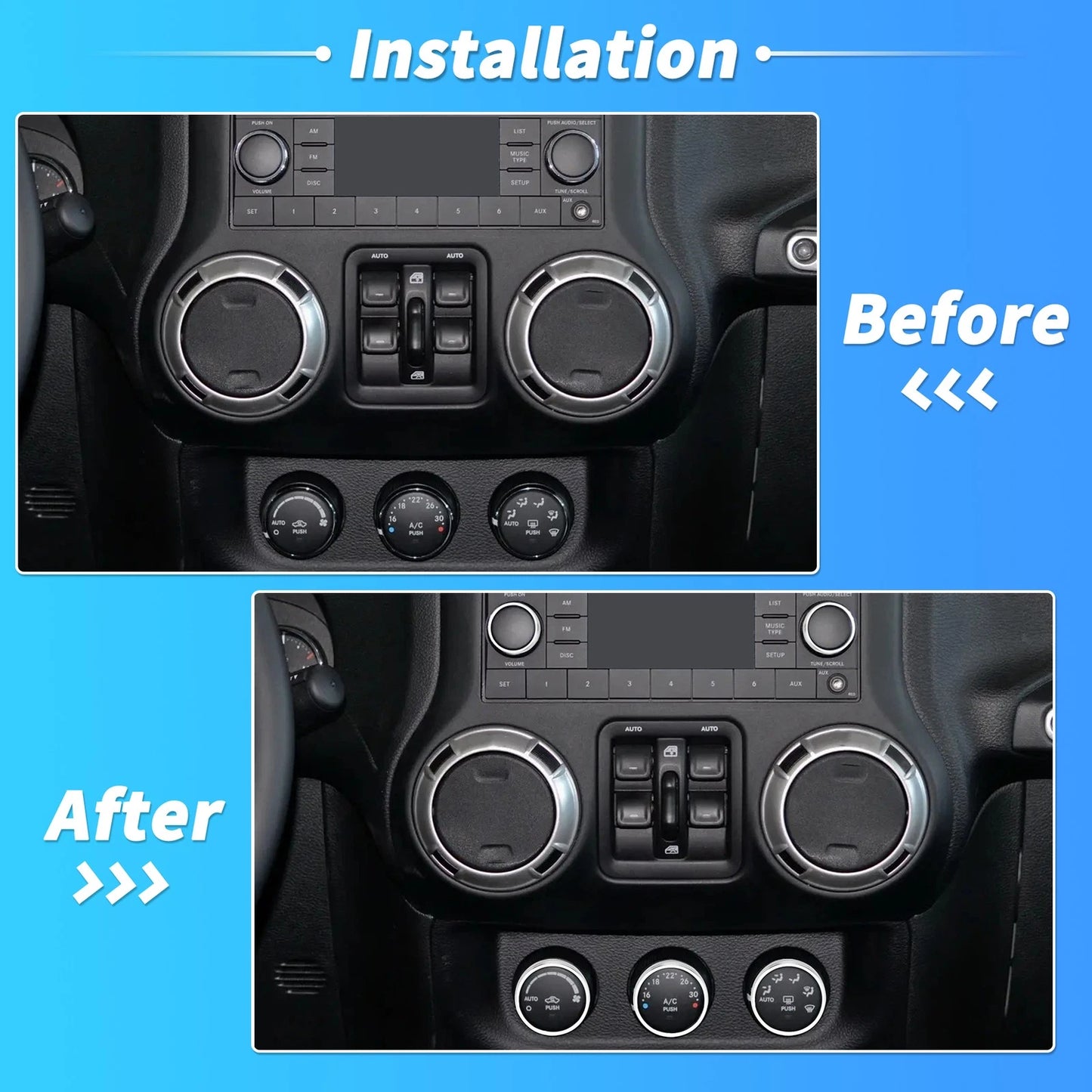 Control Switch Knob Cover Trim Ring for Jeep Wrangler JK JKU (2007–2018)