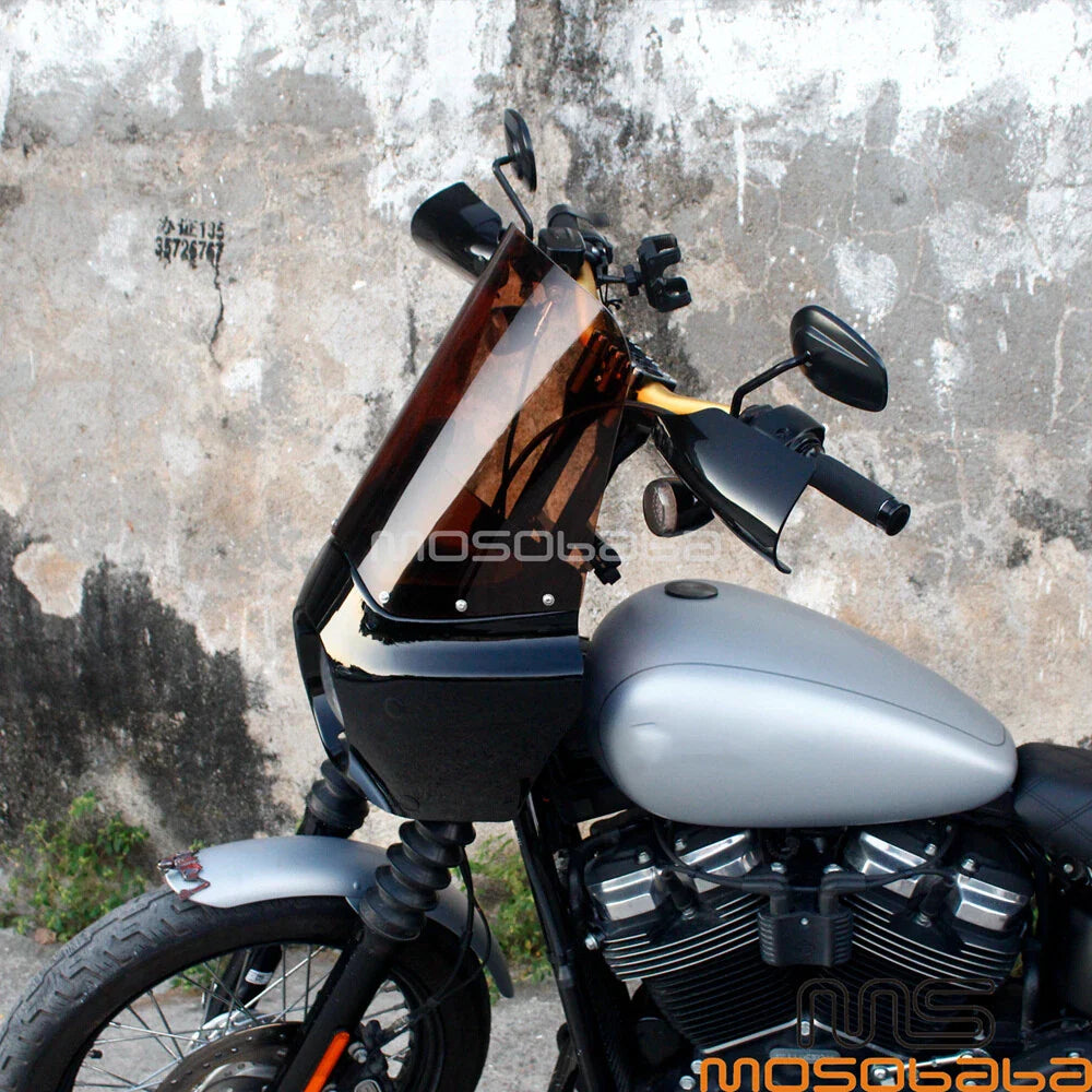 Smoke Headlight Fairing Windshield w/ Extension Blocks for Harley (2006-2017)