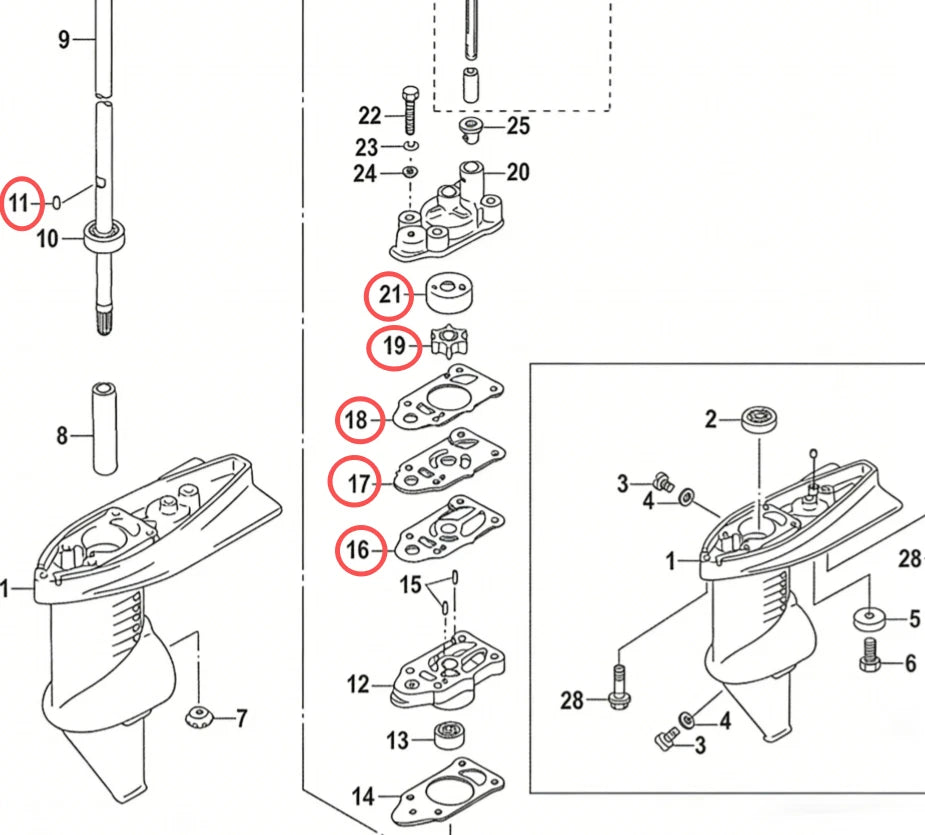 Water Pump Repair Kit for Mercury Mariner 2-3.5 HP (Various Years)