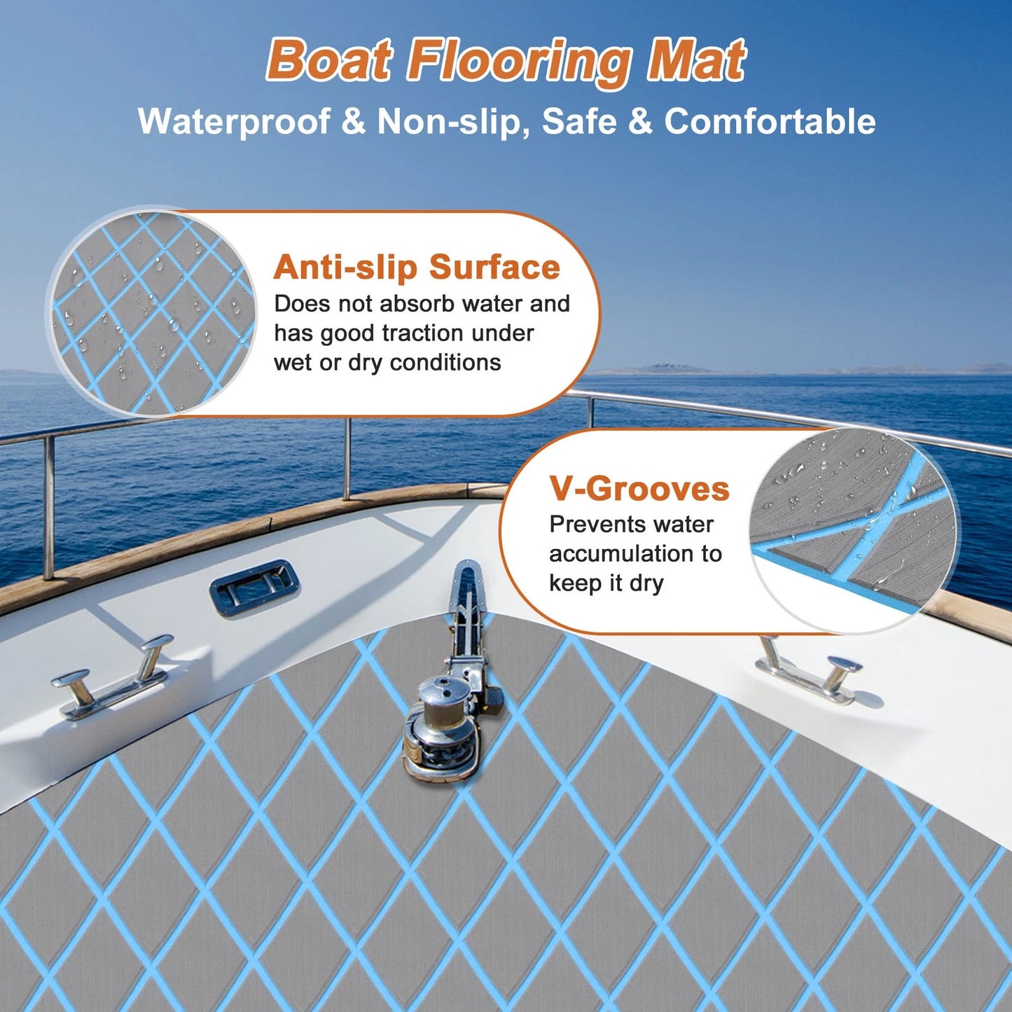 Self-Adhesive Boat Flooring Strip 96" L x 16" W Dark Gray with Blue Line