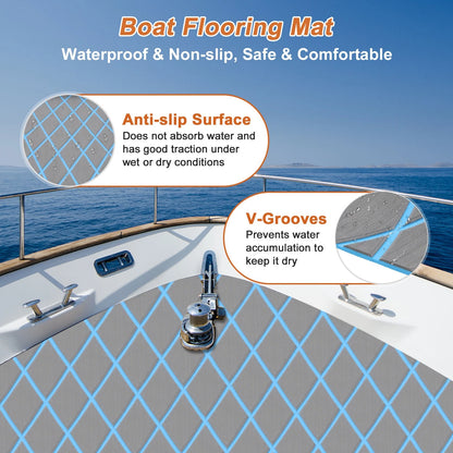 Self-Adhesive Boat Flooring Strip 96" L x 16" W Dark Gray with Blue Line