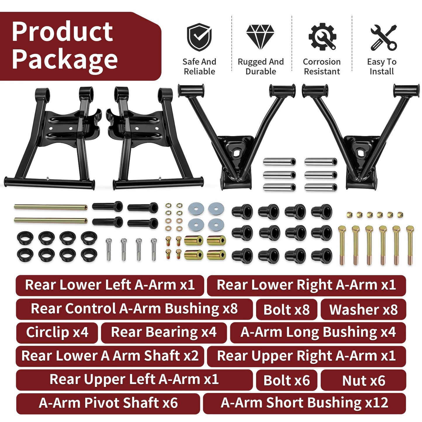 Set of 2 Rear Upper Lower A-Arms for Polaris Sportsman 700 (2003–2007)