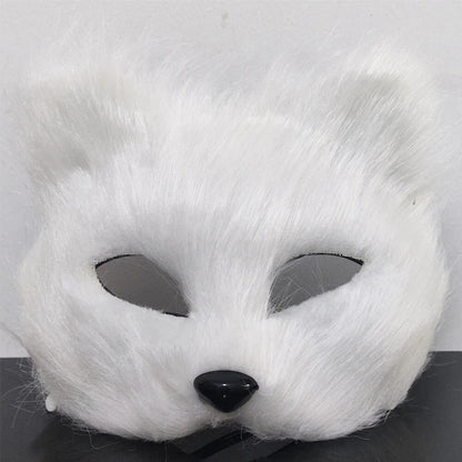 Plush Fox Mask for Halloween Costume Party, White