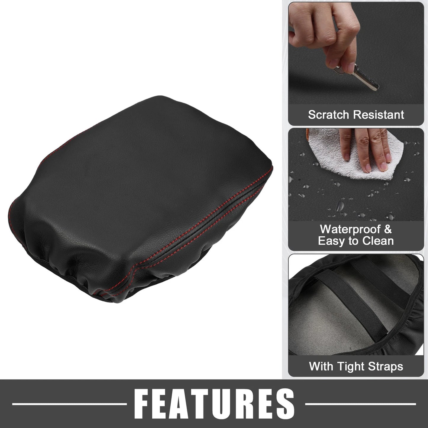 Center Console Cover for Mitsubishi Outlander (2022–2023) Black Red Stitches