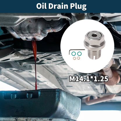 M14.1x1.25 Oil Drain Plug for Universal Applications (Hex Key, 2x Rubber Washers)