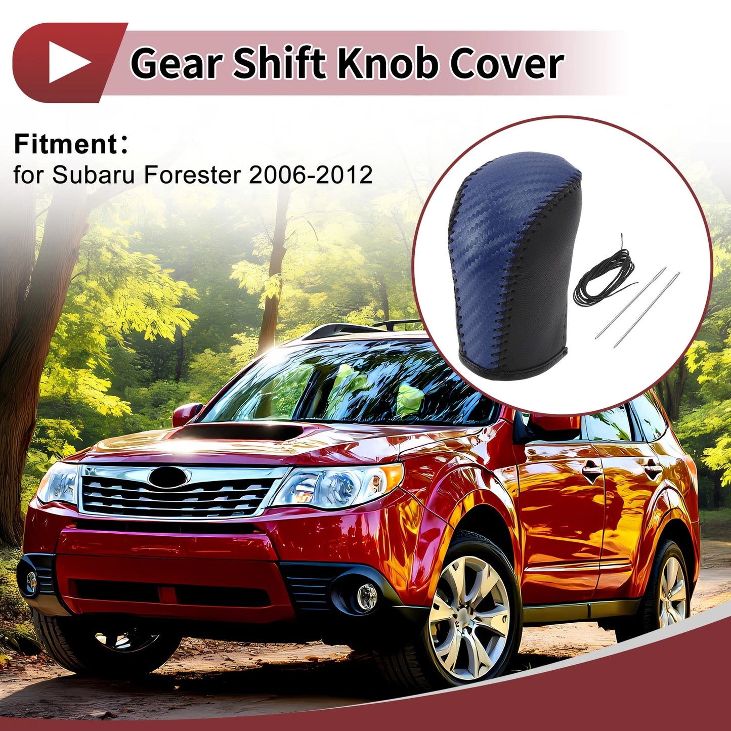 1Pc Gear Shift Knob Cover for Subaru Forester (2006–2012) Blue Faux Leather